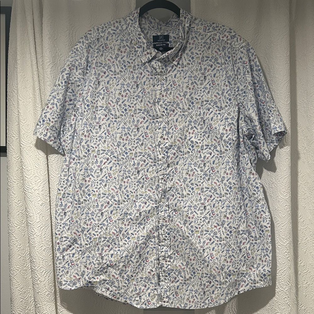 George Men's Casual BBQ Grill Beer Patterned Button Down Shirt 3XL